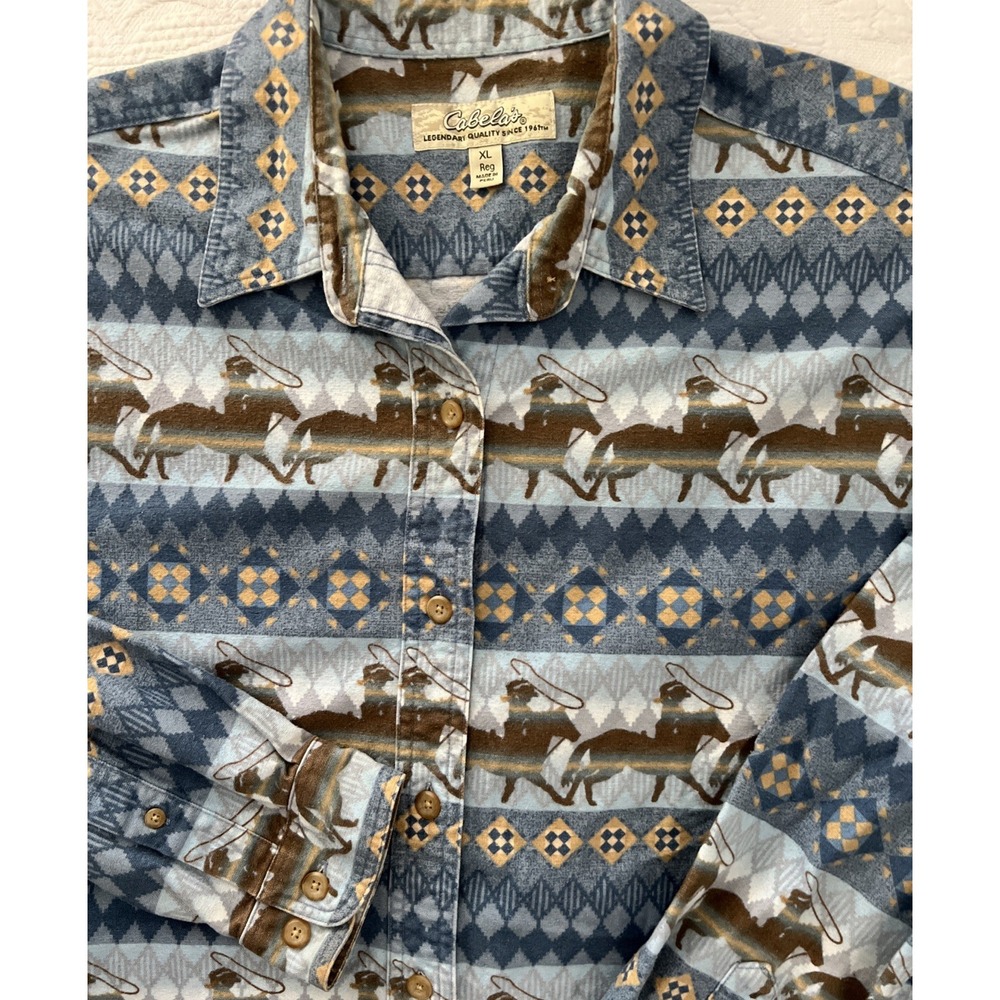 Cabela's Women's XL Rancher Cowboy Horse Lasso All Over Print Western Shirt